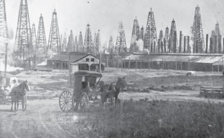 Circa early 1900s photo of Jennings oilfield courtesy Louisiana Geological Survey.