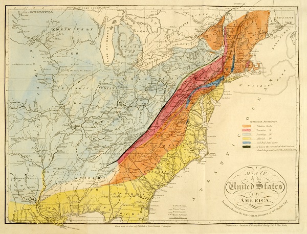 An 1818 geological map  of the United States by William Maclure.