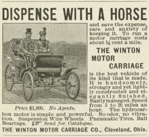 First U.S. auto ad, the Winton Motor Carriage of 1898.