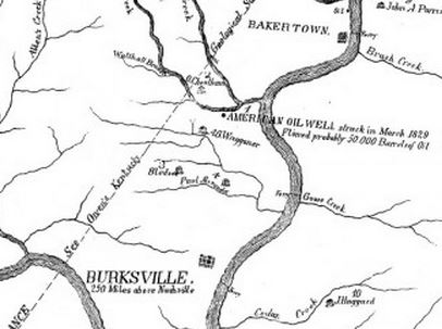 Map of an 1829 salt well that found oil well in Kentucky.