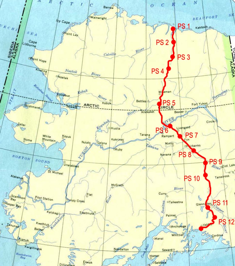 Trans-Alaska Pipeline maps with pumping stations 1 to 12.
