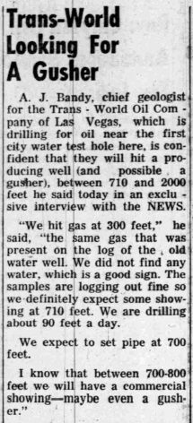 As drilling continued nearby in 1960, the Henderson newspaper quoted enthusiastic reports form the company geologist.