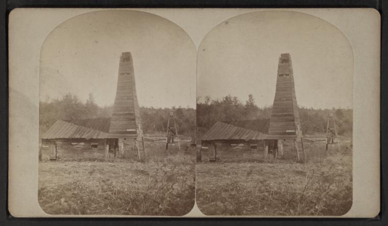 Stereoscopic view of "Drake Well, the first oil well."