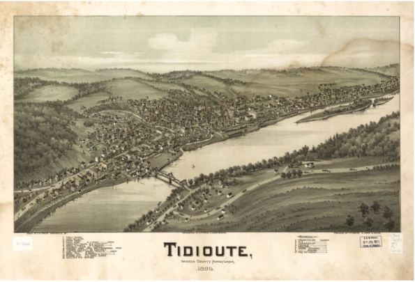 Thaddeus Mortimer Fowler oil town “aero view" of Tidioute, PA.
