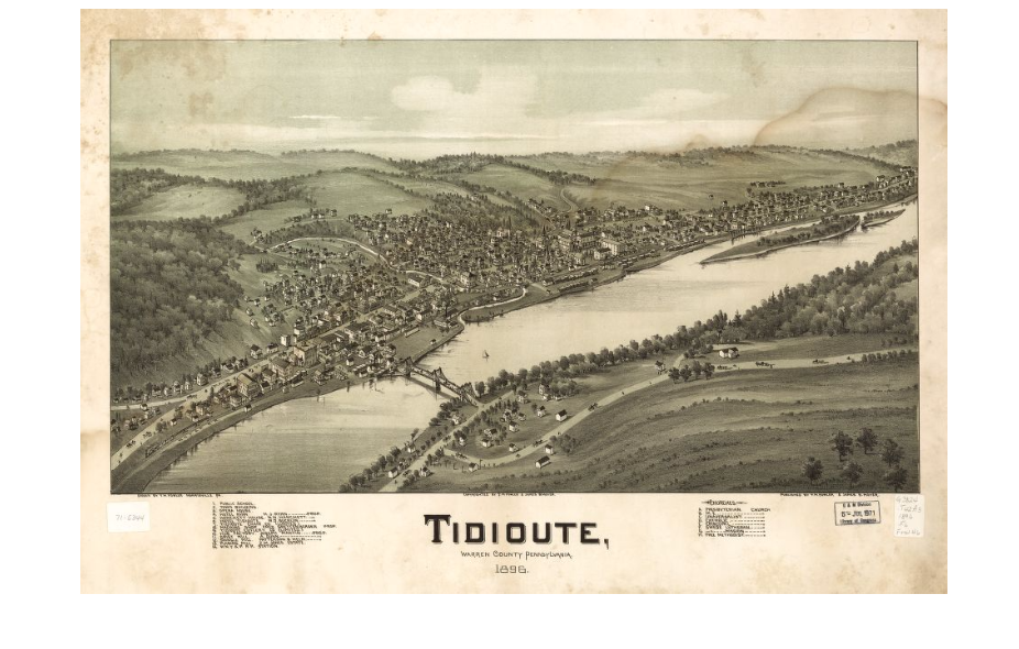 Thaddeus Mortimer Fowler oil town “aero view" of Tidioute, PA.