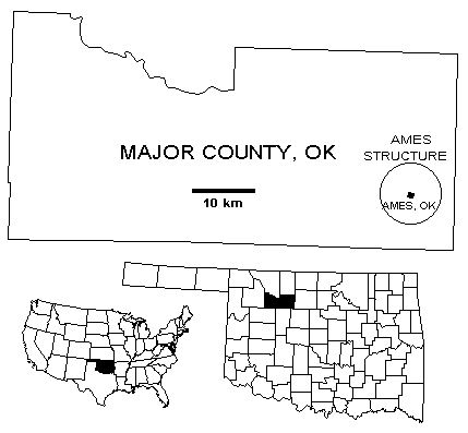 Ames astrobleme museum county map of Oklahoma