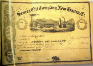 Stock certificate of Seneca Oil Company, first oil company to drill for oil.