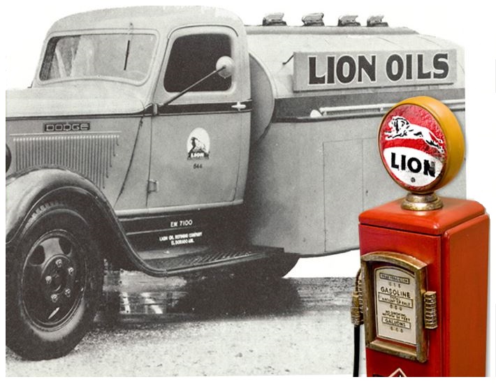 Lion Oil Company gas pump and truck, El Dorado, Arkansas.