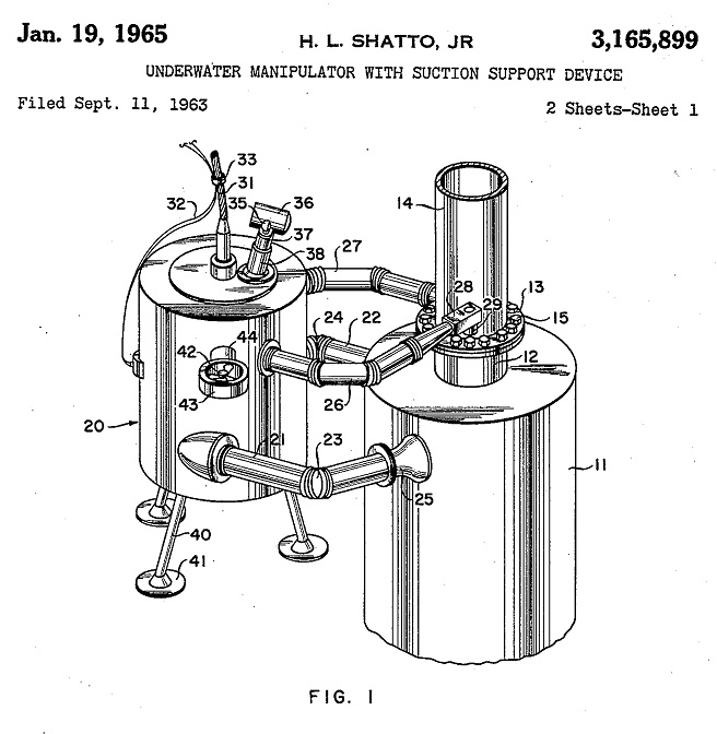 Howard Shatto underwater robot patent drawing from January 19. 1965.