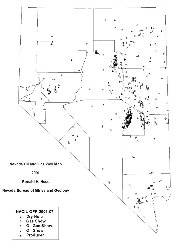 Nevada Oil and Gas Well Map from 2001.