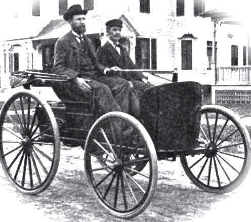 The Duryea brothers in their pioneering auto.