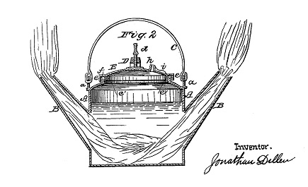1870 patent drawing of two-wicked oil derrick safety lantern.