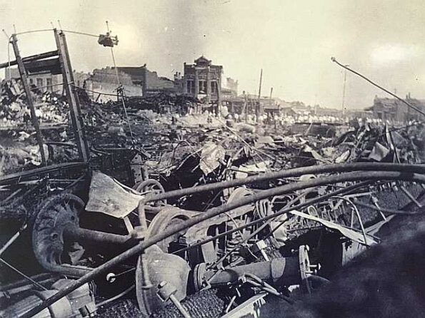 Destroyed by 1915 casing gas explosion, image of downtown Ardmore, Oklahoma.