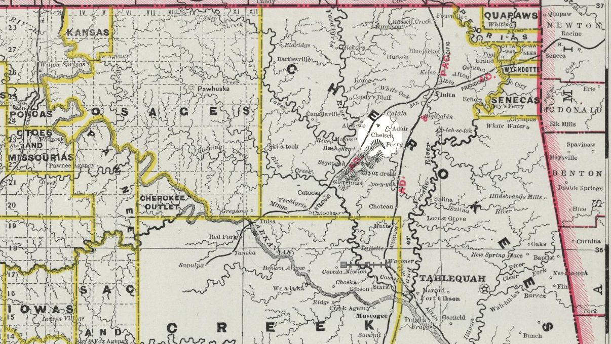 Detailed map of Oklahoma oil well of 1890 at Chelsea.