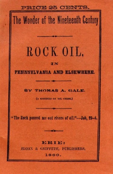 Cover of first U.S. book about petroleum, Rock Oil, published in 1860.