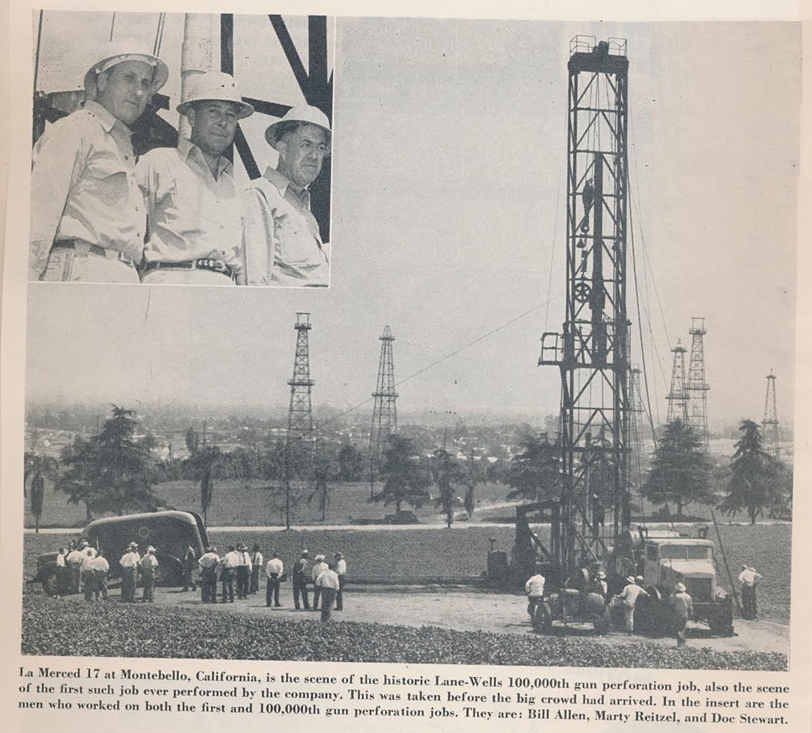 Magazine article about historic Lane-Wells 100,000the oil well perforation.