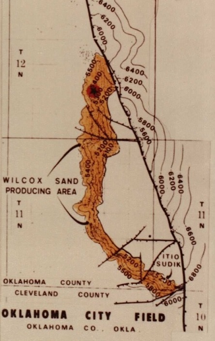 march petroleum history map of Kklahoma City oilfield in 1940s
