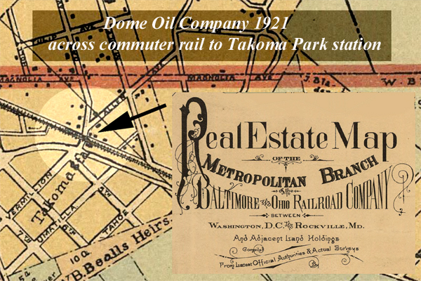 Illustration of where the Dome Gas Station was located Takoma Park, Maryland, in 1921.