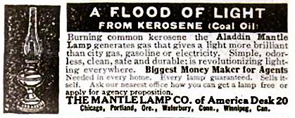 ad seeking agents to sell Aladdin brand of kerosene lamps, circa 1900.