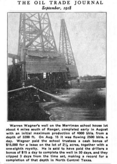 Merriman Baptist Church oil well featured in trade journal of 1918.