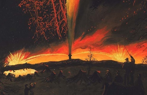 A detail from James Hamilton's painting of the fire that killed Henry Rouse. 