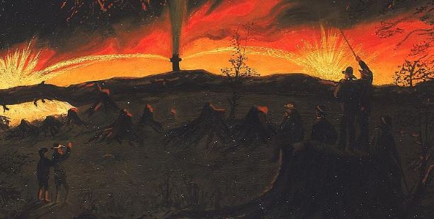 Detail from “Burning Oil Well at Night, near Rouseville, Pennsylvania”