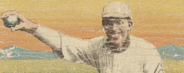 Detail from 1909 baseball card featuring Pacific Coast League pitcher Jimmy Wiggs.