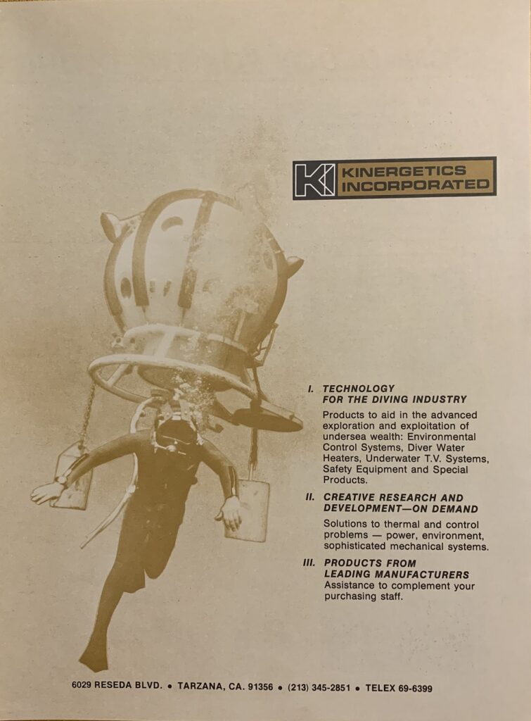 An advertisement for petroleum diving technologies in the 1960s.