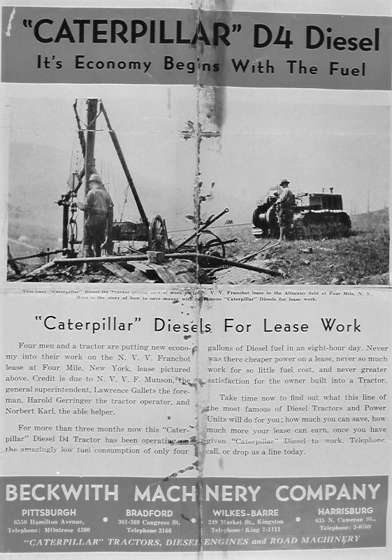 Caterpillar Tractor D4 Diesel at oil well advertisment.