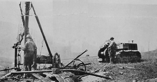 Caterpillar tractor at New York oil well circa 1950.