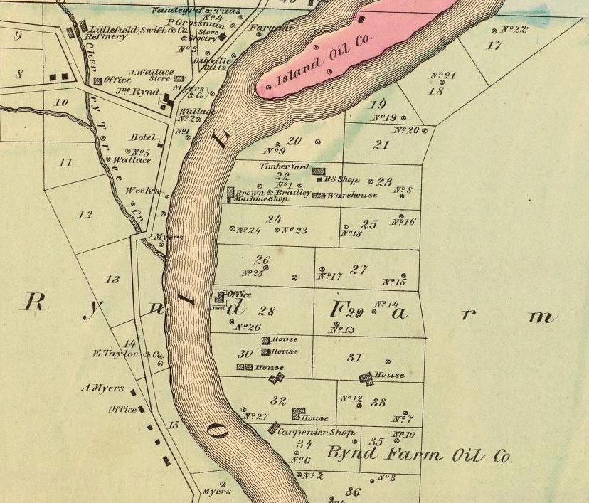 Map of Wallace Oil Company wells on Rynd farm, PA