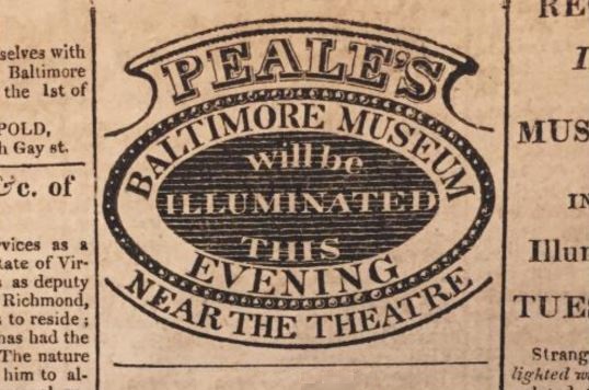 Ad for Peale Museum illumination by gas demonstration. 