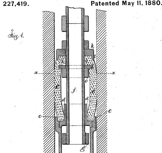 S.R. Dresser 1880 patent drawing for well packer.