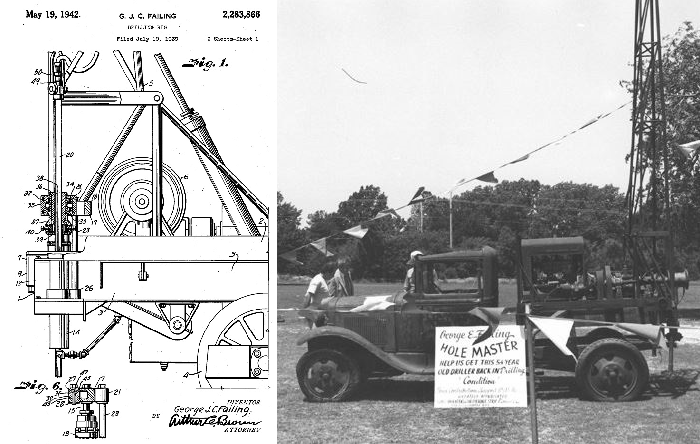 George Failing 1942 patent for truck-mounted portable drillig rig he invested a decade earlier.