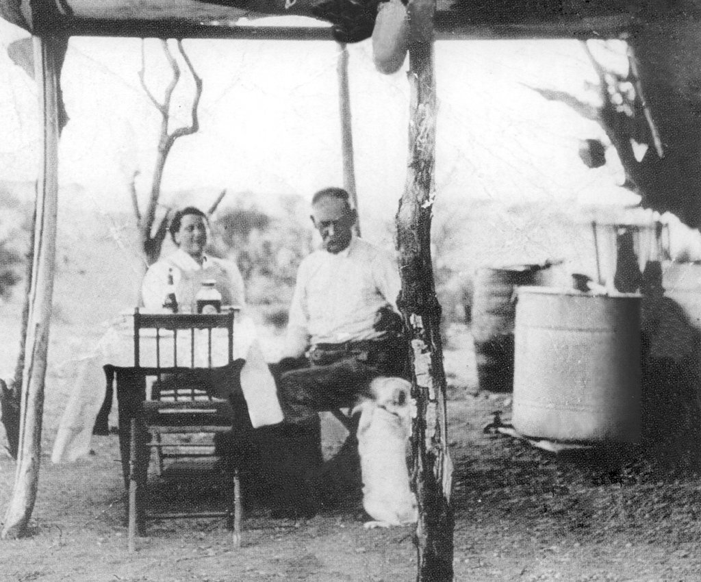 Wyatt Earp and wife Josie at mining camp.