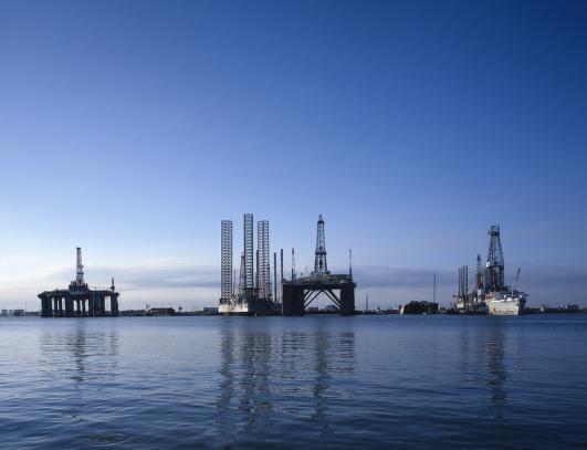 Offshore oil and gas platforms at Galveston, Texas.
