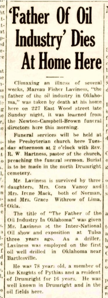Mareau Fisher LaViness 1930 obituary.