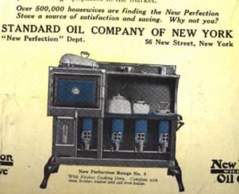 Old ad for Standard Oil "New Perfection" kerosene stoves.