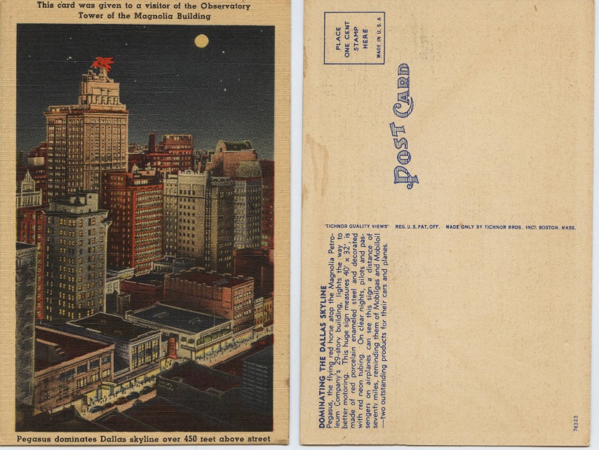 A circa 1935 postcard given to visitors of observatory tower of the Magnolia Building, courtesy DeGolyer Library, Southern Methodist University, digital collections.