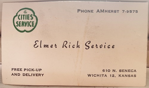 Business card from circa 1960 Cities Service gas station in Wichita, Kansas.