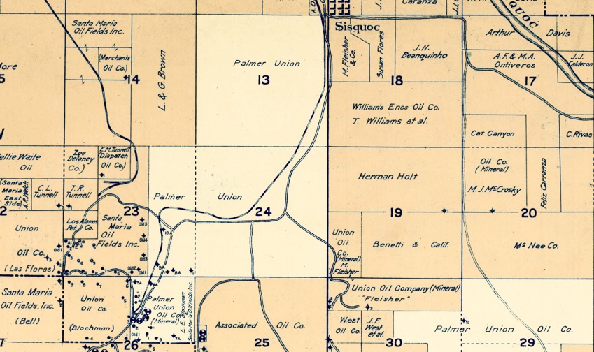 Map of Palmer Union leases at Cat Canyon, California, circa 1921.