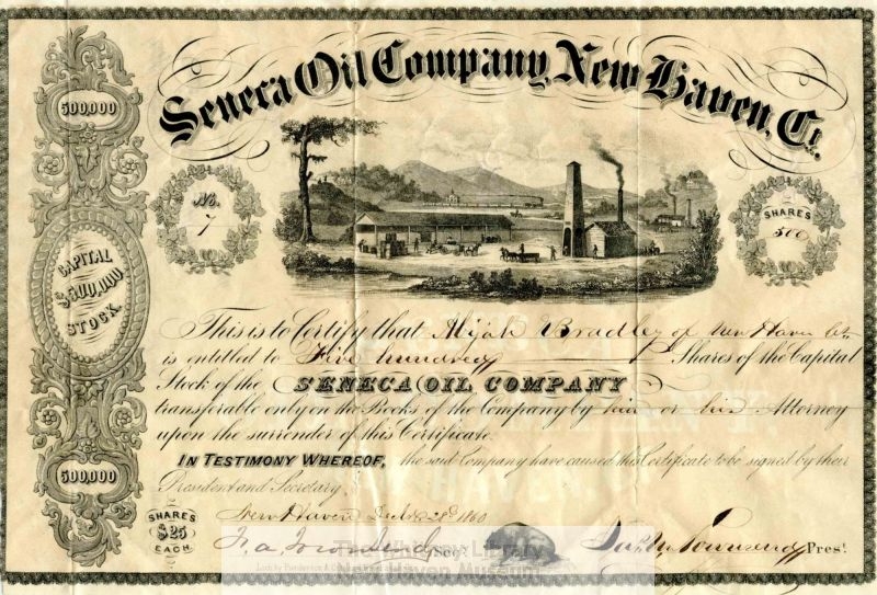 Stock certificate of first American oil company.